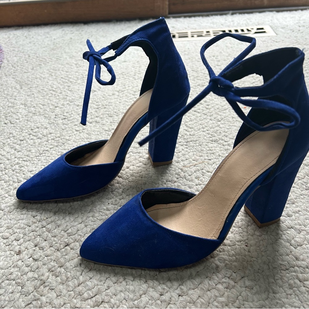 Blue High Heel Shoes By with Strappy Ties Women Size 7.5 Pumps